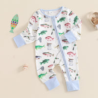 Long Sleeve Little Fish Printed One-piece