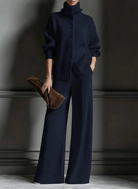 Stylish Womens Casual Knit Turtleneck Wide-Leg Set
