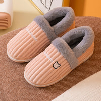 Corduroy Striped Faux Rabbit-Fur Slippers For Couples