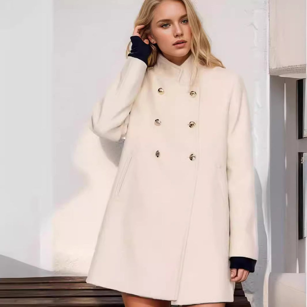 Solid Color Slim Women Woolen Coat Outerwear