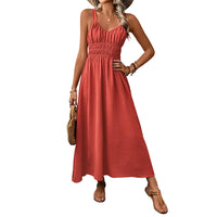 Textured Skirt Sleeveless Suspender Casual Pleated Dress