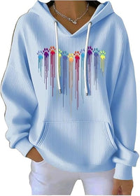 Striped Fabric Digital Printed Hooded Long Sleeve Women's Sweater