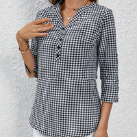 Elegant Retro Plaid Striped Three-quarter Sleeve Shirt