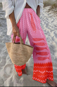Casual Relaxed-fit Athletic Wide-leg Pants With A Fish-scale Pattern