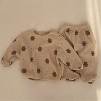 Boys And Girls Baby Bear Print Suit Round Neck Long Sleeve