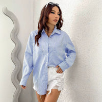 Striped Cardigan Top Loose Casual Long Sleeves Shirt
