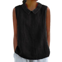 Artistic Womens Black Sleeveless Loose-fitting Top With A Collar