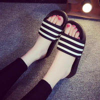 Slippers Women Summer White Stripes Three Bars
