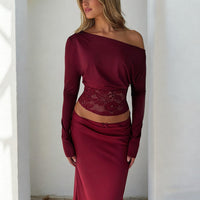 Women's Lace Patchwork Asymmetric Shoulder Top
