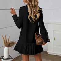Womens Casual Slim-Fit Long-Sleeve Pleated Dress