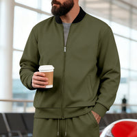 Men's Stand-Up Collar Sporty-Casual Zip-Up Long-Sleeve Jacket