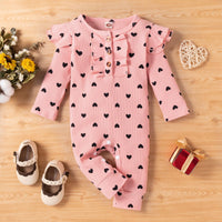 Infant Cotton Pit Strip Print Love Long Climbing Jumpsuit