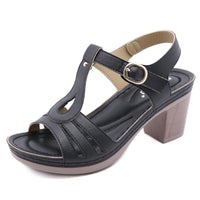 European And American Women's Metal Buckle Stitching Thick High Heel Comfortable Sandals