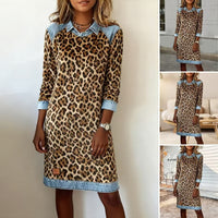Stylish Fashion Forward Leopard Print Patchwork Long Sleeve Dress