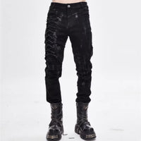 Punk Mecha Mens Trousers Slim-fit Casual Pants With A Washed Distressed Denim Look