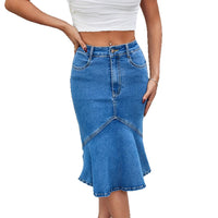 Womens Fitted Midi Skirt With A Flared Fishtail Hem And Patchwork Design