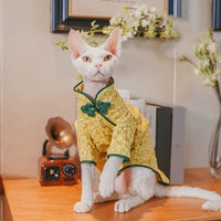 Hairless Cat 3D Embroidered Flower Cheongsam Dress