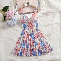 Fashionable Womens Floral Print V-Neck Slip Dress