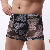 Men's Underwear Mesh Boxer Rose Printed Boxers