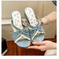 Fashion Minimalist Gentle Girl Style Bow Open Toe Single Strap Slide Sandals For Women, Casual Outdoor Elegant Summer Sandals
