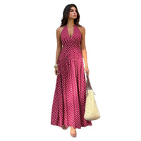 Resort-style Halter-neck Polka-dot Waist-cinched Dress
