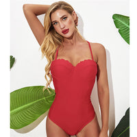 Women's Solid Color Underwire Backless Triangle One-piece Swimsuit