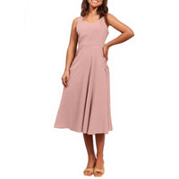 Pocketless Sleeveless Crew-Neck Elegant Womens Dress