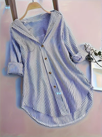 Women's Striped Button Casual Loose Long-sleeved Shirt