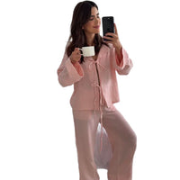 Womens Two-Piece Loungewear Set Long-Sleeve Top And Long Pants