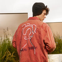 Abstract Embroidered Washed Denim Jacket