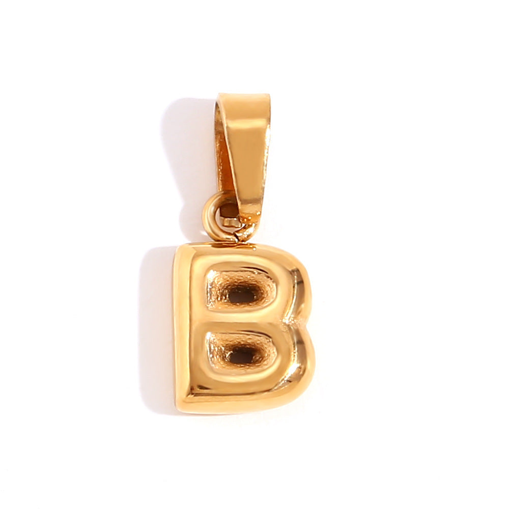 Minimalist Temperament Stainless Steel Plated 18K Gold Mini Bubble Letter Pendant