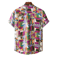 Men's Ethnic Style Printed Cotton And Linen Short Sleeve Linen Shirt
