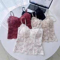 French-style Demure Lace-lined Velvet Camisole For Women