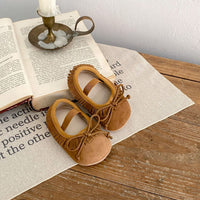 Spring Genuine Leather Baby Girl Shoes Big Bow Covered Fringe Non-slip Wear-resistant Soft Sole Shoes