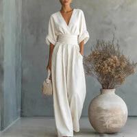 Waist-cinching V-neck Elegant Womens Jumpsuit