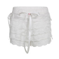 Women's Fashion Lace Stitching Bow Lace-up Waist Solid Color Base Shorts