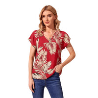 New Tropical Print V-neck Short-sleeve Batwing Top