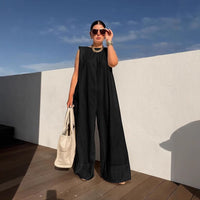 European And American Leisure Solid Color Wide Leg Jumpsuit