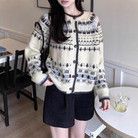 Autumn And Winter Women's Contrast Color Loose Fairisland Knitted Cardigan
