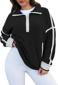 Stand-up Collar Casual Color-block Women's Zip-up Long-sleeve