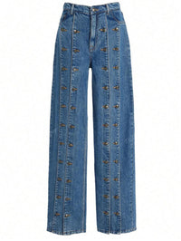 Fashionable Button-Front Slit Straight-Jeans