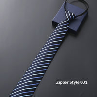 Mens Business Formal Zipper Tie With Blue Stripes