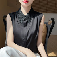 Thin Lace-trimmed Sleeveless Cardigan Vest