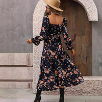 Feminine Floral Print Long-Sleeve Dress