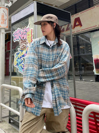 Retro Polo Shirt Plaid Long-sleeved Shirt Loose Worn Top