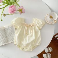 Small Floral Bow Baby Girl Bubble Sleeve Harness Crawl Clothes