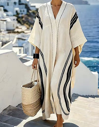 Women'S Casual Color-Block Cotton And Linen Dress
