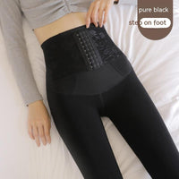 High Waist Breasted Fleece-lined Waist Leggings