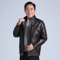 Men's Fleece-lined Thickening Stand Collar Loose Leather Coat