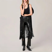 Women's Western Cowboy Style Long Tassel Sleeveless Front Open Jacket